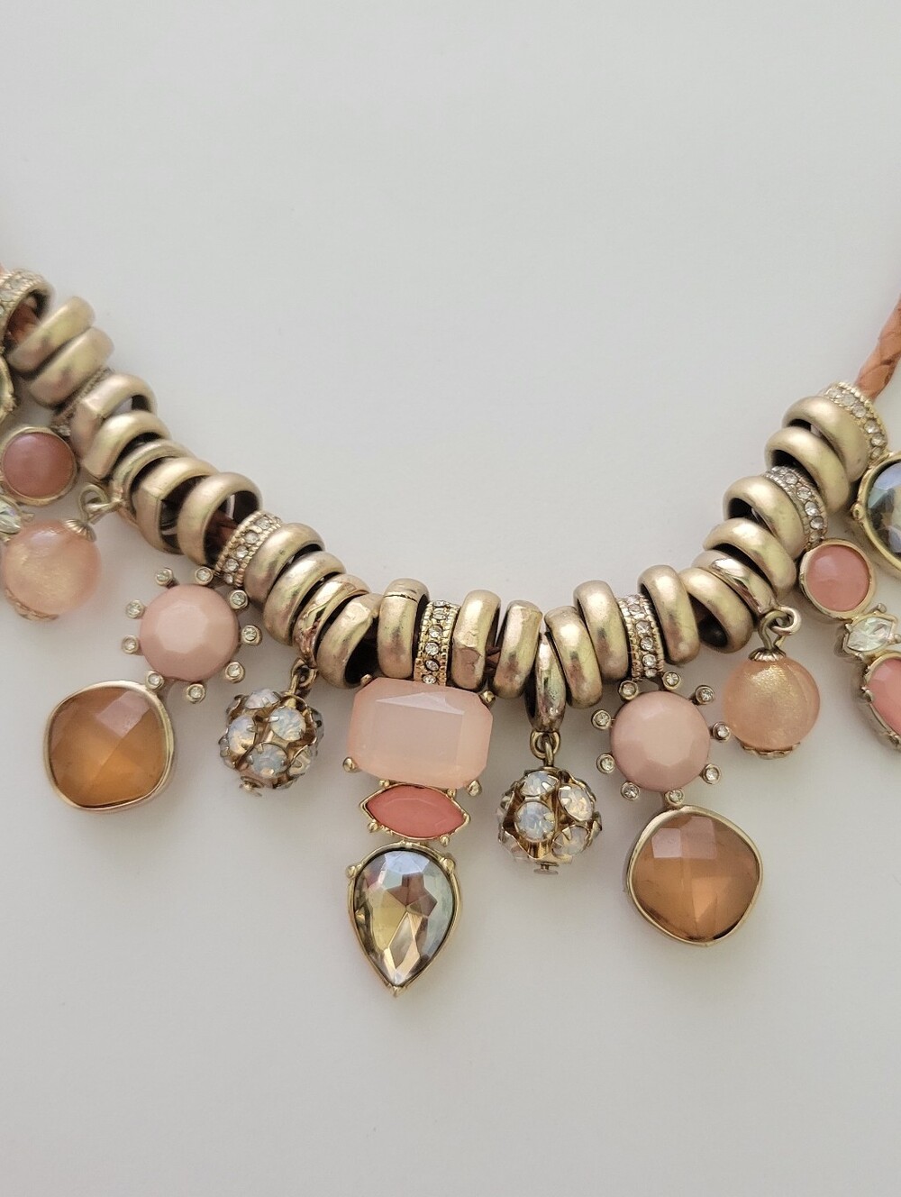 Ann Taylor Loft Dangle Charms Leather Statement Necklace Contemporary Bib Choker - Picture 6 of 9